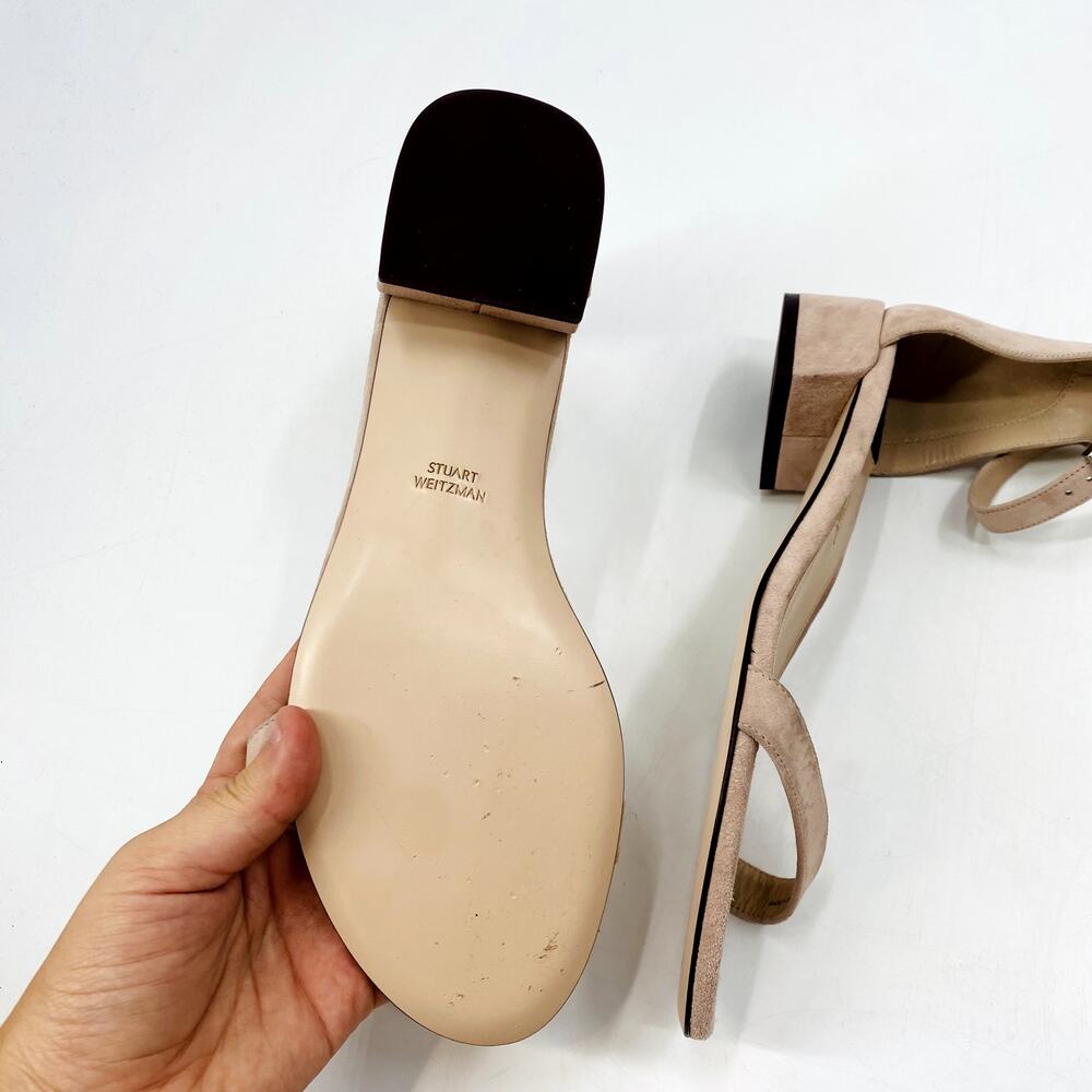Stuart Weitzman 8.5 Pink Suede Block Heel Sandals - image 4